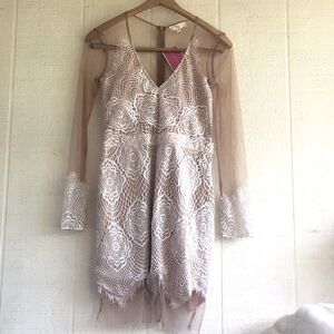 Luxxel talk of the town lace sheer white nude dress